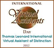 Thomas Leonard International Virtual Assistant of Distinction Award Winner 2012